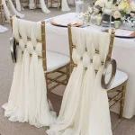 Ivory Chiffon Vertical Chair Drapes Weave Set of 5
