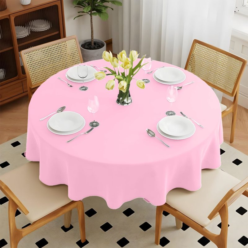 pink round polyester table cover 3