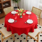 120" Round Red Polyester Tablecloth - Image 5