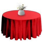 120" Round Red Polyester Tablecloth - Image 4