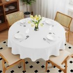 48" Round White Polyester Tablecloth - Image 2